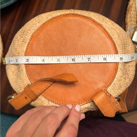 Street Level Shoulder Bag Backpack Raffia Tan Genuine Leather Boho Beach - Picture 12 of 15